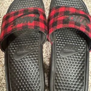 Nike Black and Red Checkered Slides